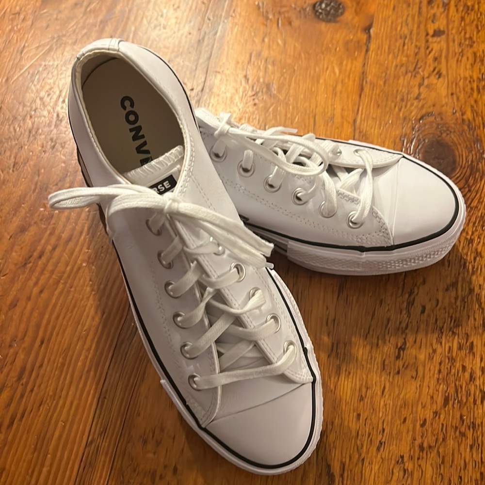 White Leather Converse All Star Platform Shoes